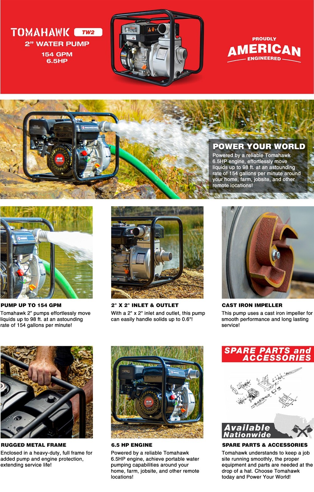 Tomahawk Power 6.5 HP 2 in. Portable Utility Gas Powered Water PumpTW2